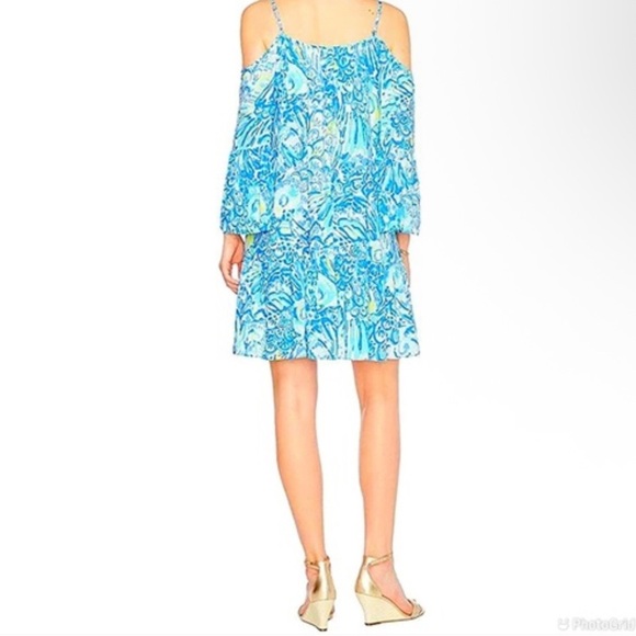 Lilly Pulitzer Alanna Swing Cold Shoulder Dress Blue Crush After Party Size XS - Picture 2 of 12